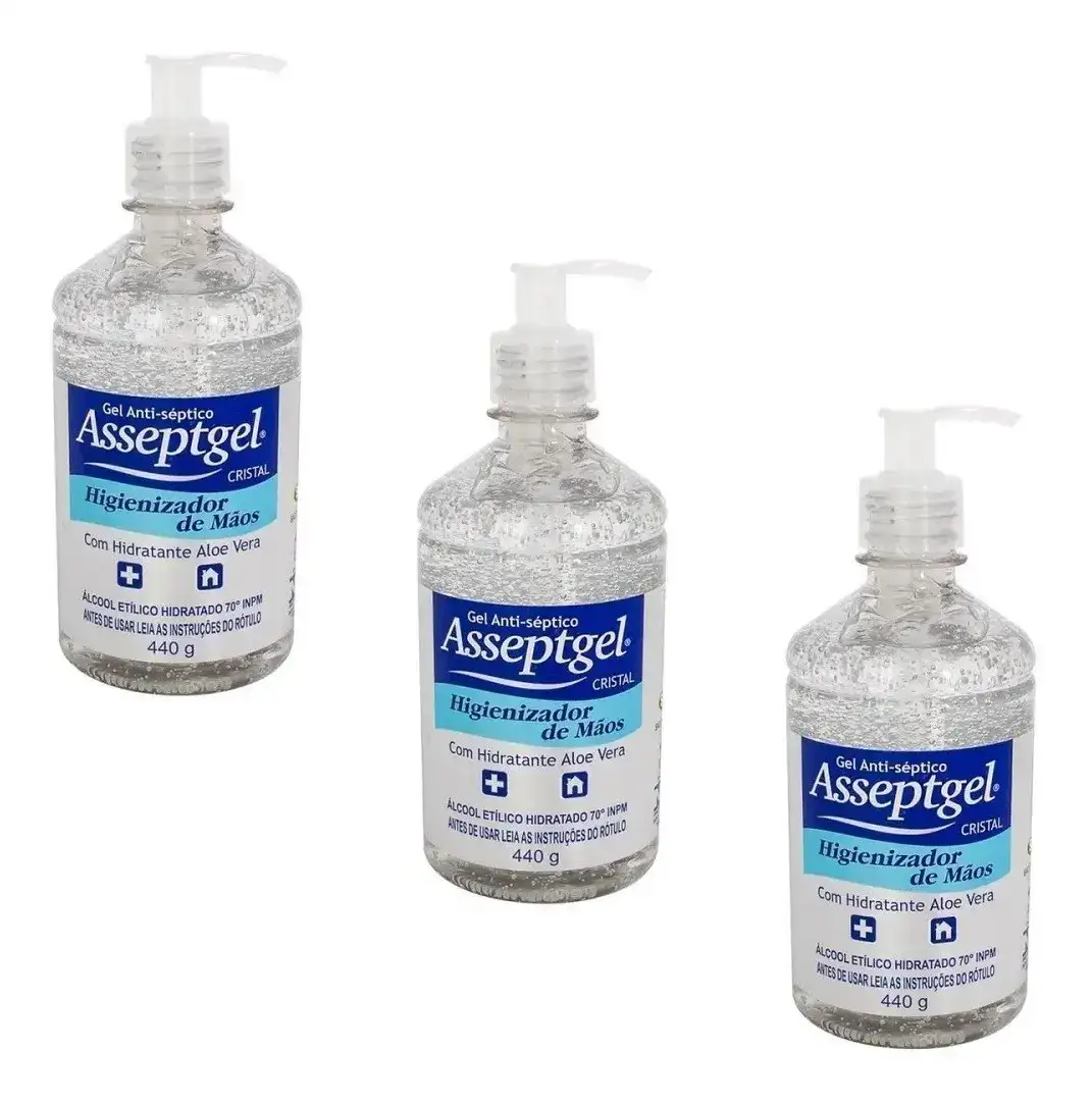 Gel Antisséptico Higienizador De Mãos 420g Asseptgel Kit C/3