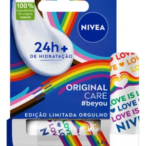 NIVEA Hidratante Labial Original Care Orgulho 4,8g, Edição Limitada, Hidratação Intensa 24h, Protege contra Ressecamento, Cuidado Diário, Manteiga de Karité