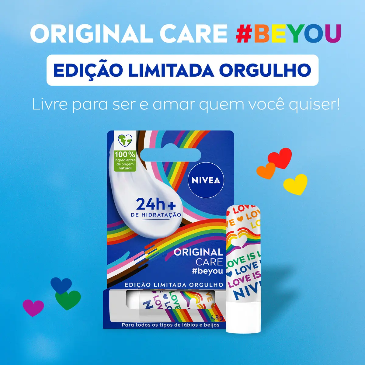 NIVEA Hidratante Labial Original Care Orgulho 4,8g, Edição Limitada, Hidratação Intensa 24h, Protege contra Ressecamento, Cuidado Diário, Manteiga de Karité - Imagem 7
