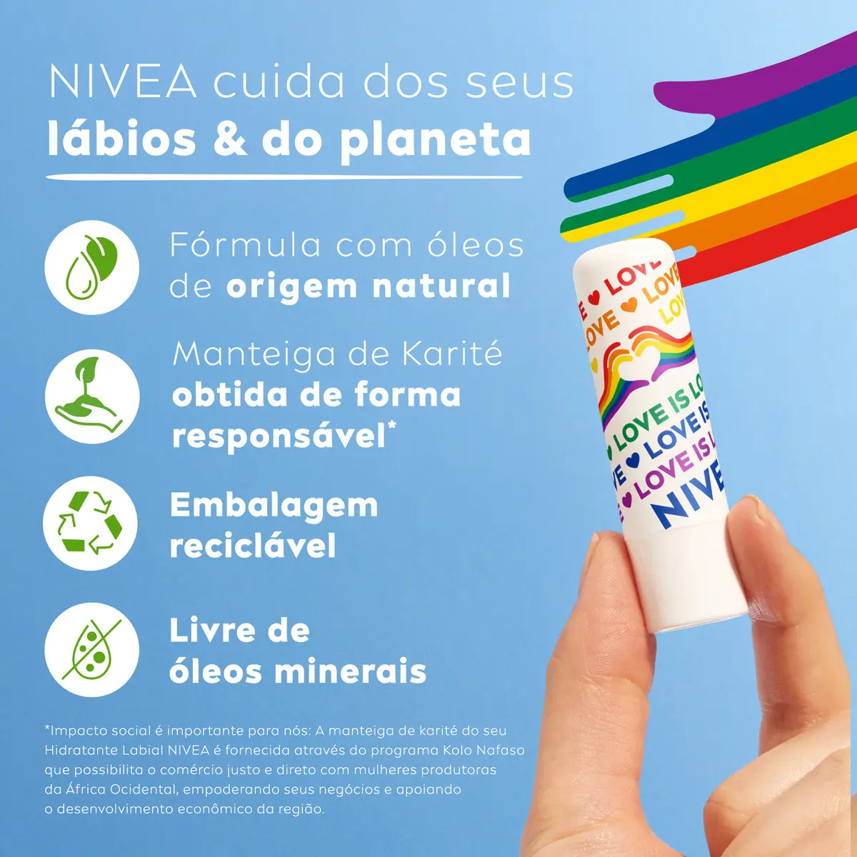 NIVEA Hidratante Labial Original Care Orgulho 4,8g, Edição Limitada, Hidratação Intensa 24h, Protege contra Ressecamento, Cuidado Diário, Manteiga de Karité - Imagem 5