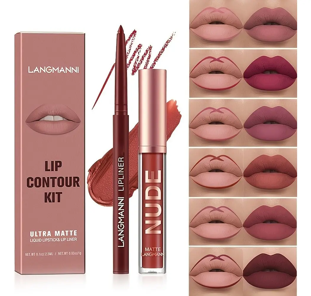 Kit Batom Matte + Lápis Labial Lip À Prova D'água