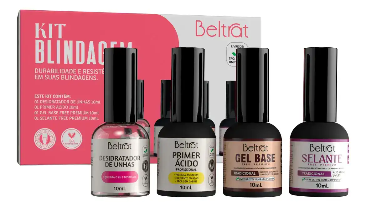Kit Blindagem Das Unhas Preparadores E Gel Capa Base Beltrat - Imagem 5