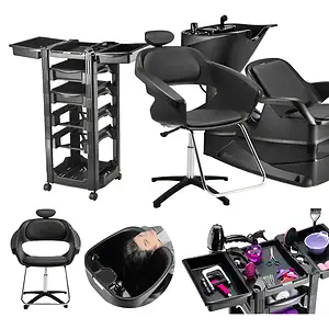 Kit Cadeira + Lava Dompel Salão Preta Reclinável Completa