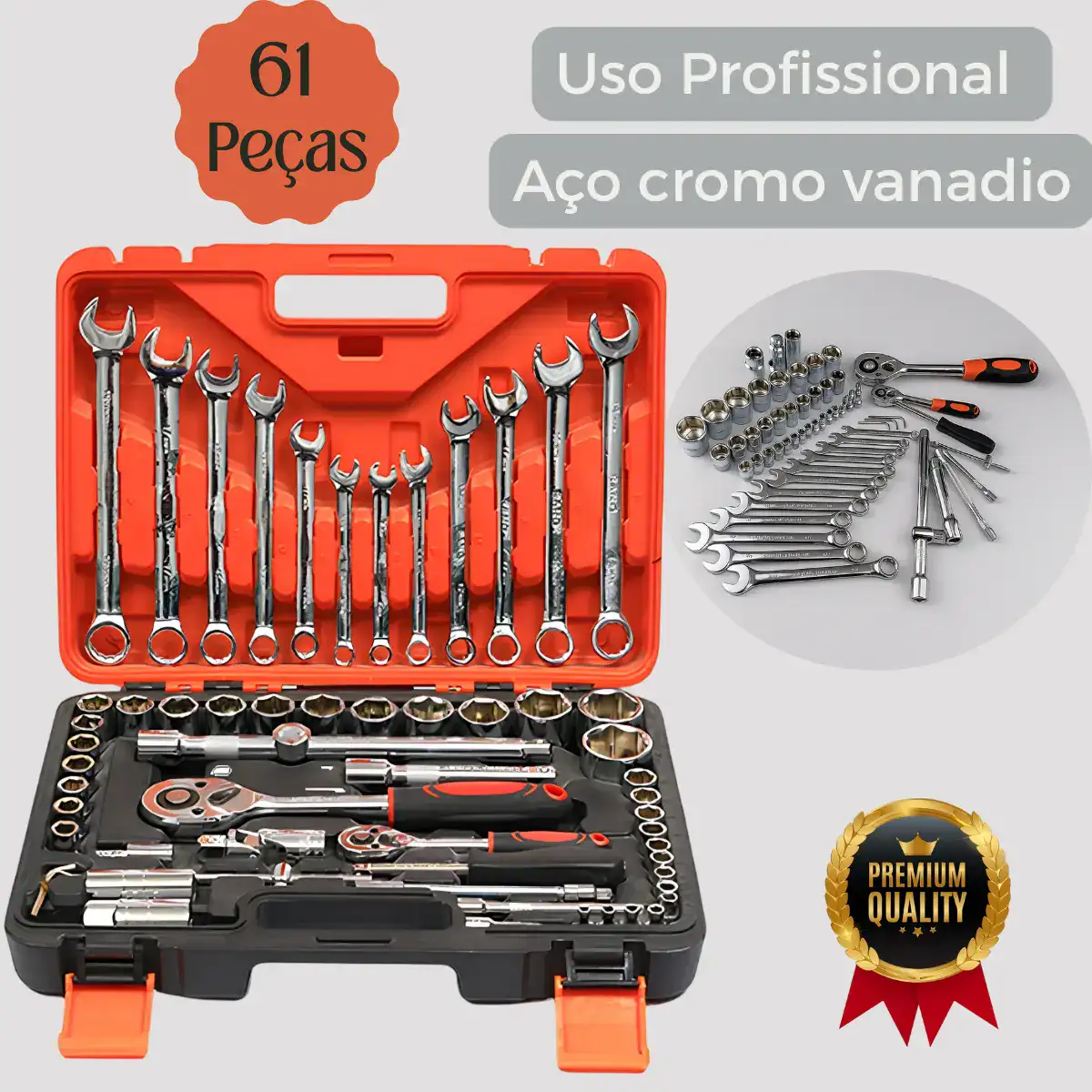 Jogo De Soquetes 61 Peças Maleta Ferramentas Profissional Aço Cromo Vanádio Catraca Completa Automotiva Oficina Mecânica- Smarter Tools
