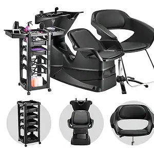 Kit Lavatório de Cabelo com Cadeira Primma e Carrinho Auxiliar Móveis para Salão de Beleza Dompel