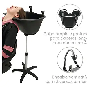Lavatório Portátil Dompel Facile com Ducha e Cuba Preta para Cabelo em Casa