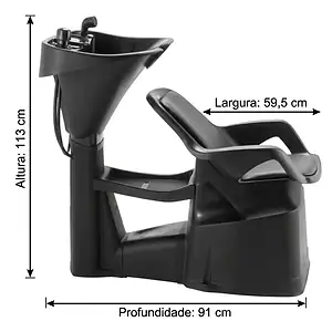 Lavatório de Cabelo para Salão Cuba Reclinável Profissional Dompel Champ Smart Preto + Bandeja