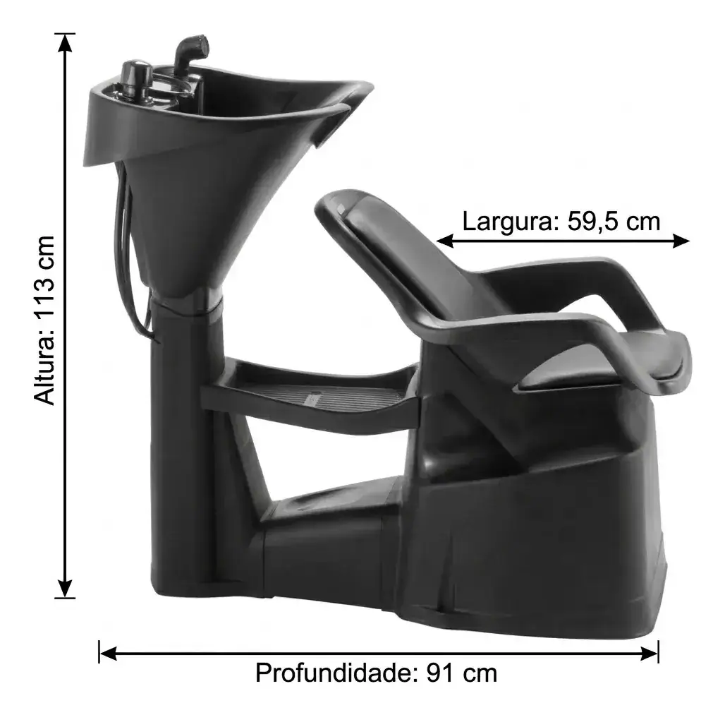Lavatório de Cabelo para Salão Cuba Reclinável Profissional Dompel Champ Smart Preto + Bandeja