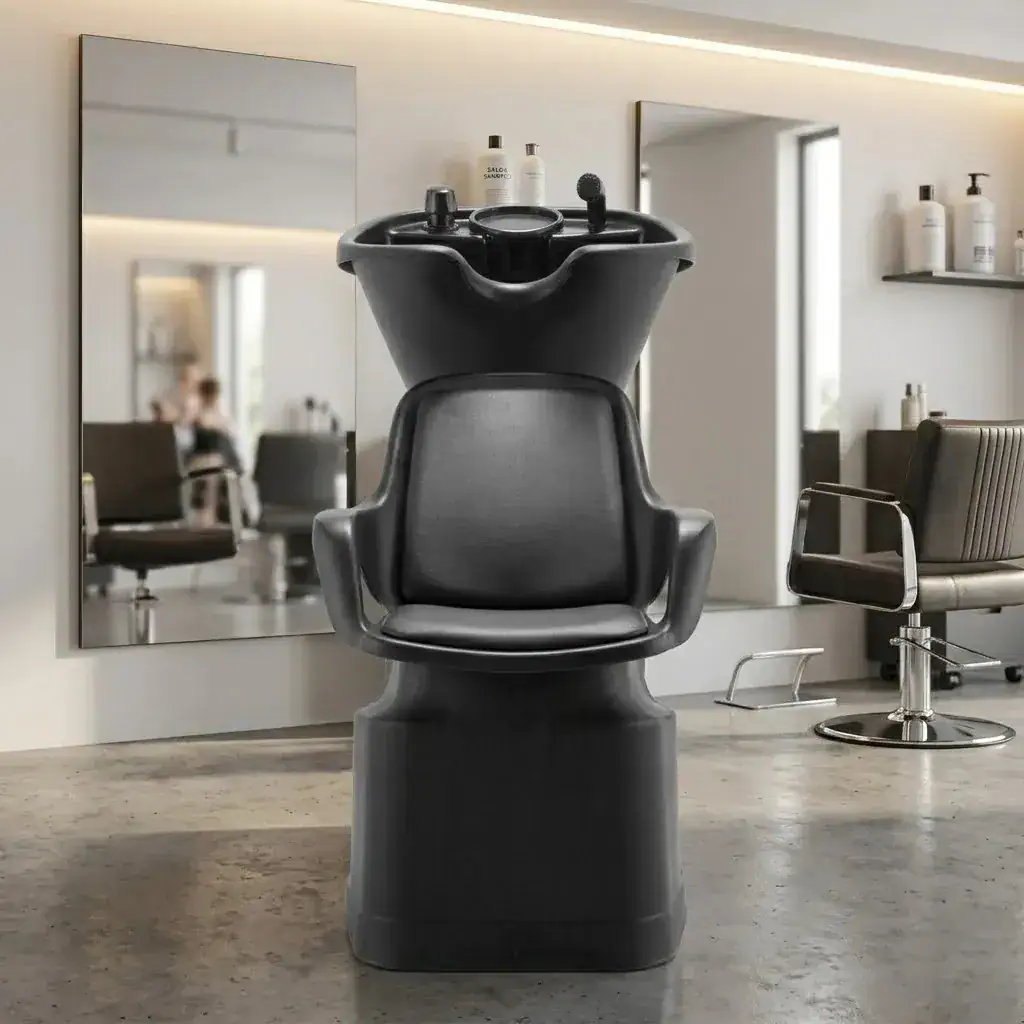 Lavatório de Cabelo para Salão Cuba Reclinável Profissional Dompel Champ Smart Preto + Bandeja - Imagem 3