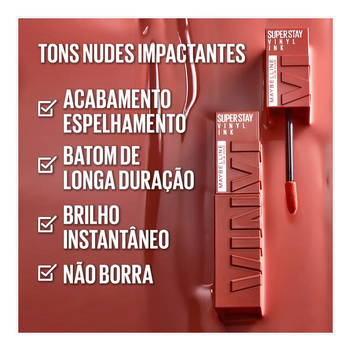 Batom Líquido Longa Duração com Efeito Gloss, Brilho Instantâneo e Acabamento Espelhado, com Fórmula Vegana e Conforto para os Lábios, Cor Fearless, Maybelline SuperStay Vinyl Ink, 4,2ml - Imagem 3