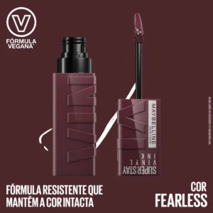Batom Líquido Longa Duração com Efeito Gloss, Brilho Instantâneo e Acabamento Espelhado, com Fórmula Vegana e Conforto para os Lábios, Cor Fearless, Maybelline SuperStay Vinyl Ink, 4,2ml