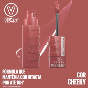 Batom Líquido, Longa Duração, Acabamento Vinil Espelhado e Efeito Gloss, Brilho Instantâneo, Conforto para os Lábios, Fórmula Vegana, Cor Cheeky, SuperStay Vinyl Ink Maybelline NY 4,2ml