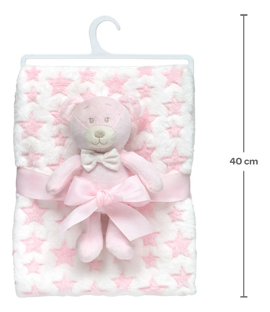 Manta Bebe Com Naninha Ursinho Menino Menina Presente Buba Cor Rosa Soninho - Imagem 3