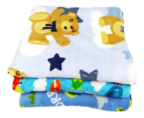 Kit 3 Mantas Cobertor Microfibra Infantil Bebê Estampada Cor Menino