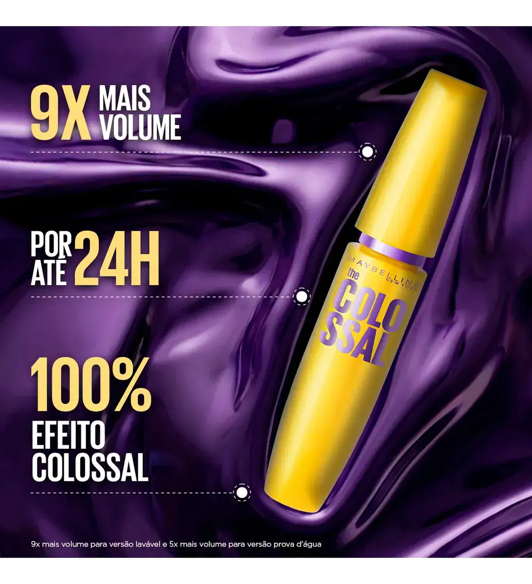 Máscara de Cílios Lavável, Longa Duração, 9x Mais Volume e Definição, Não Empelota, Cor Preto, The Colossal Volum' Express Maybelline NY, 8ml - Imagem 5