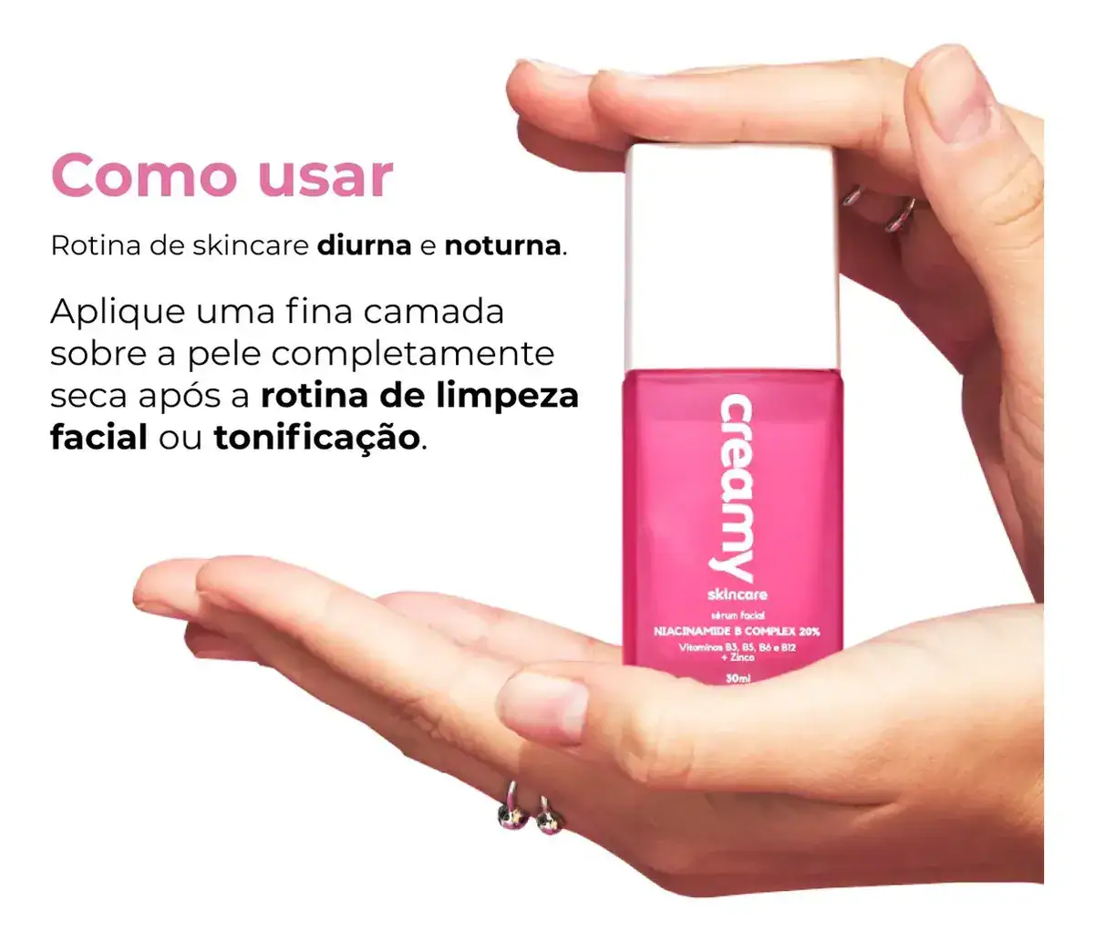 Creamy Skincare Niacinamide B Complex 20% 30ml | Uniformiza a Textura e o Tom da Pele, Clareia Manchas, Vitaminas B3, B12, B5, B6, E e Zinco | Todos os Tipos de Pele