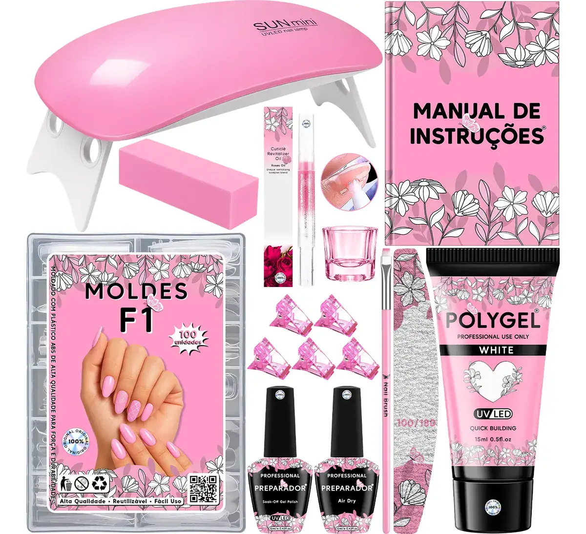 Kit Unhas Polygel Cabine Sun Mini Caneta Óleo Presilha Lixa