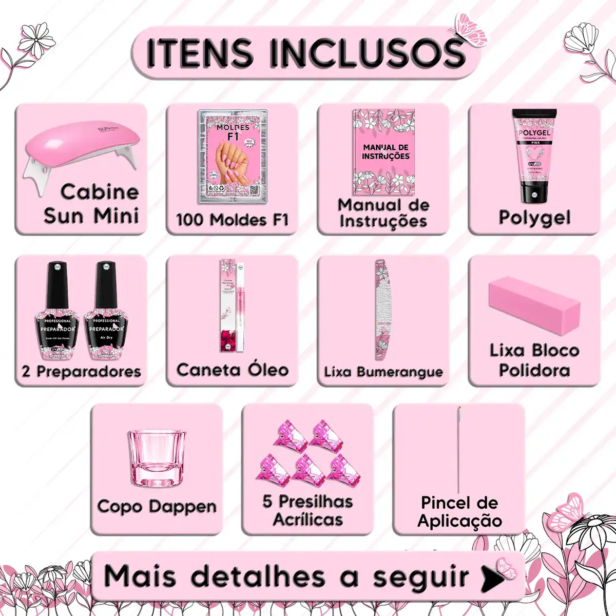 Kit Unhas Polygel Cabine Sun Mini Caneta Óleo Presilha Lixa - Imagem 6