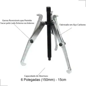 Saca Rolamentos E Polia 6 Polegadas 150mm Com 3 Garras Aço