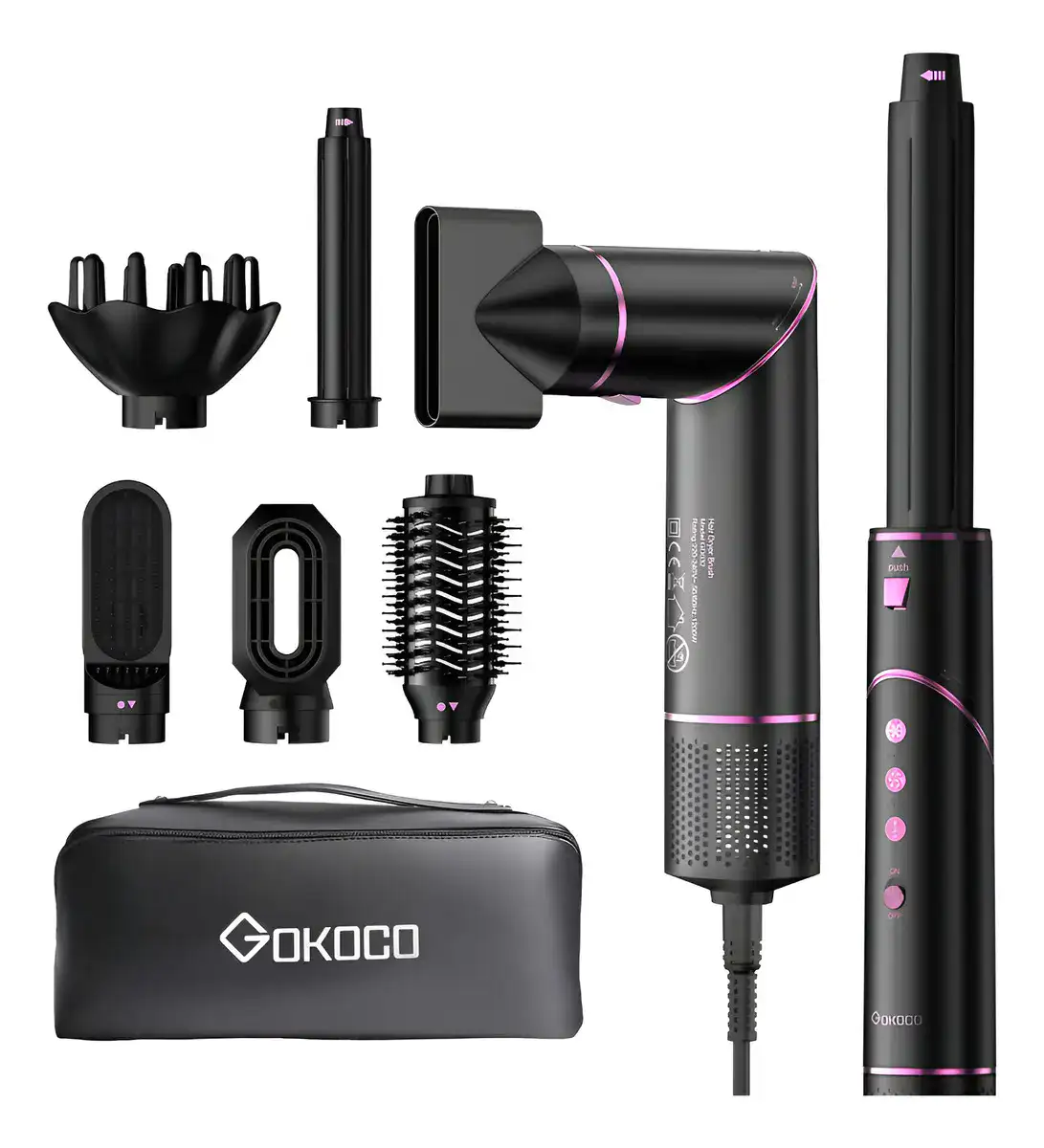 Secador De Cabelo Gokoco Com 7 Em 1 Escova Hot Air Styler Cor Preto - Imagem 8