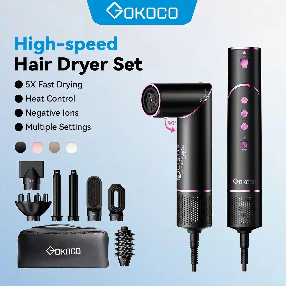 Secador De Cabelo Gokoco Com 7 Em 1 Escova Hot Air Styler Cor Palha - Imagem 7