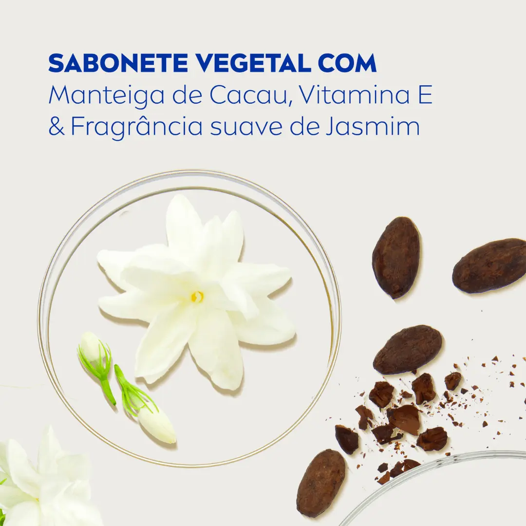 NIVEA Sabonete Vegetal Nutrição Da Natureza Manteiga De Cacau & Jasmim 80g, Limpeza Delicada, Banho, Pele Macia e Hidratada, Fórmula Natural - Imagem 4