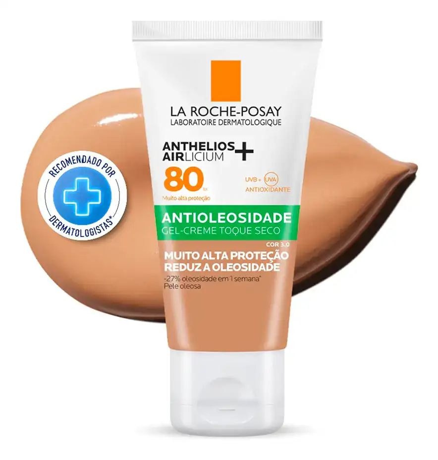Protetor Solar Facial Antioleosidade FPS 80, Controle de Brilho por 12h, Efeito Matte, Cor 3.0, Anthelios Airlicium+ La Roche Posay, 40g