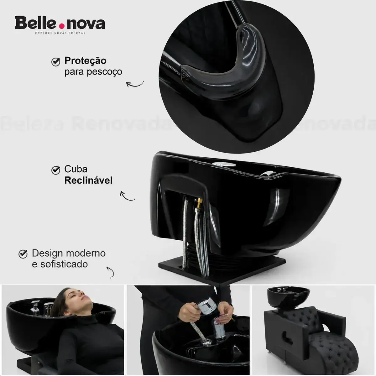 Lavatorio Profissional Reclinável Para Salão Porcelana - Imagem 2