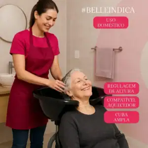 Lavatório de Cabelo Portátil Profissional Cuba Preta com Regulagem de Altura e Ducha Para Salão de Beleza Cabeleireiro Clínica Estética Uso Doméstico Enfermeiras Pessoas Acamadas Belle Nova