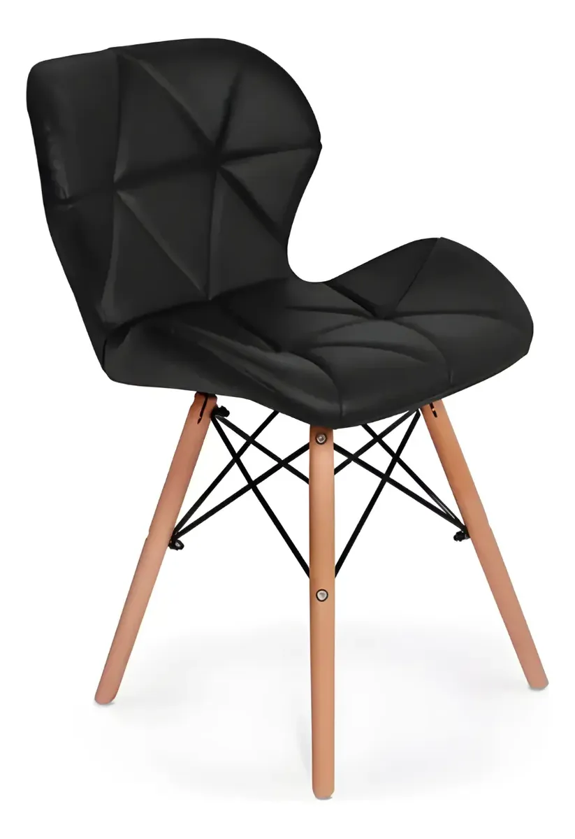 Cadeira Eiffel Estofada Preta Base Madeira Design Eagle Forc - Imagem 7