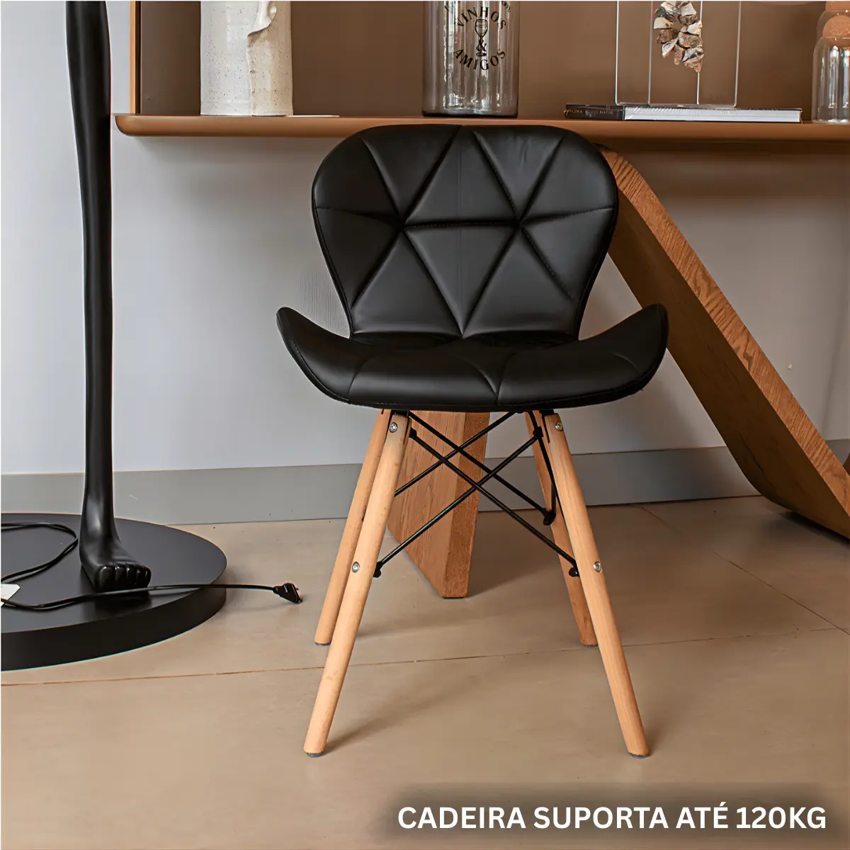 Cadeira Eiffel Estofada Preta Base Madeira Design Eagle Forc - Imagem 3
