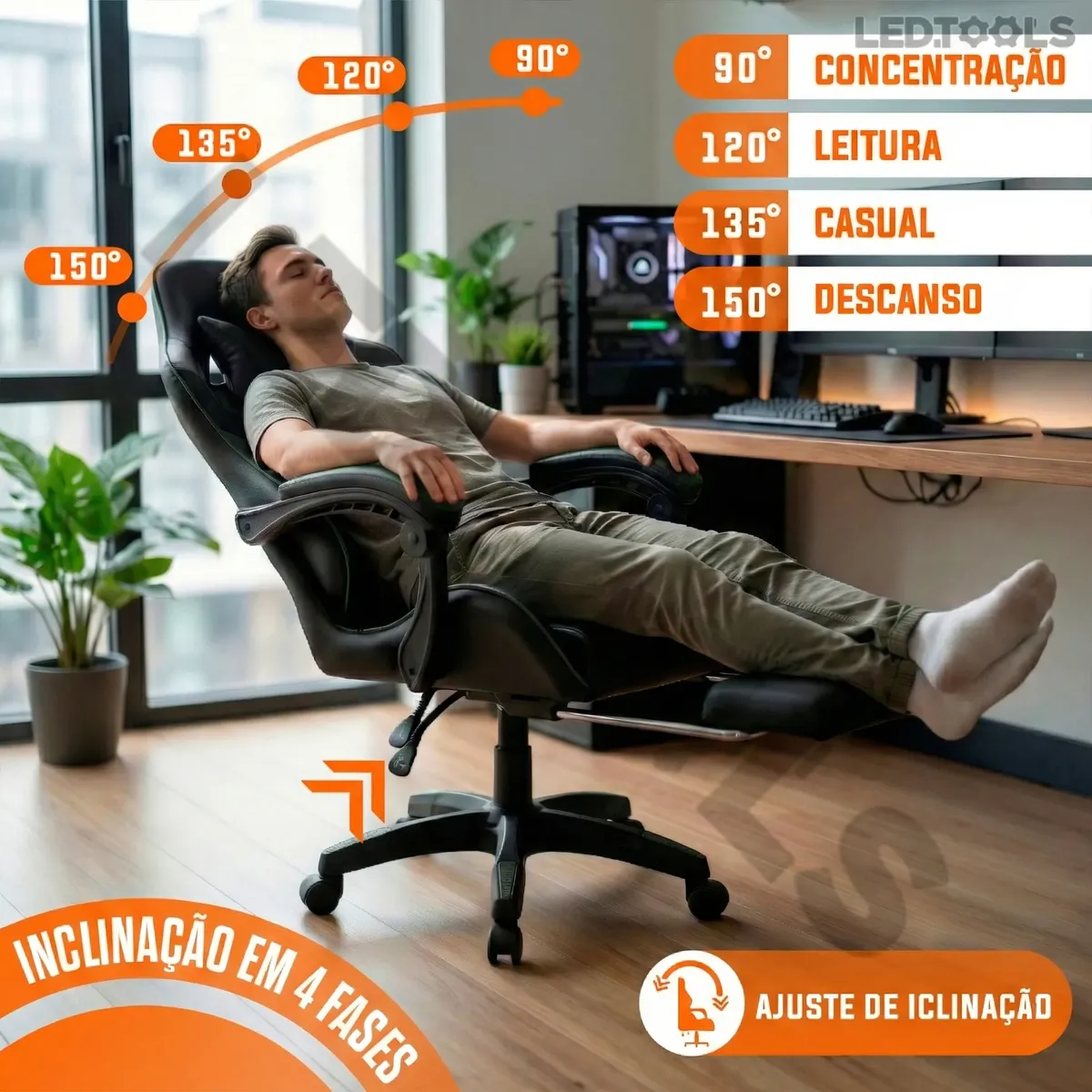 Cadeira Gamer Profissional Ergonômica Reclinável Apoio Pés - Imagem 2