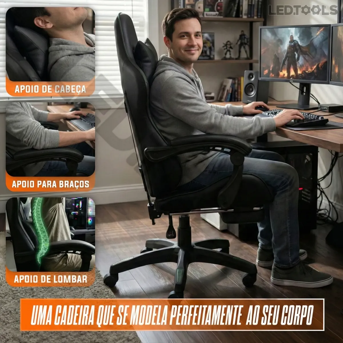 Cadeira Gamer Profissional Ergonômica Reclinável Apoio Pés - Imagem 5