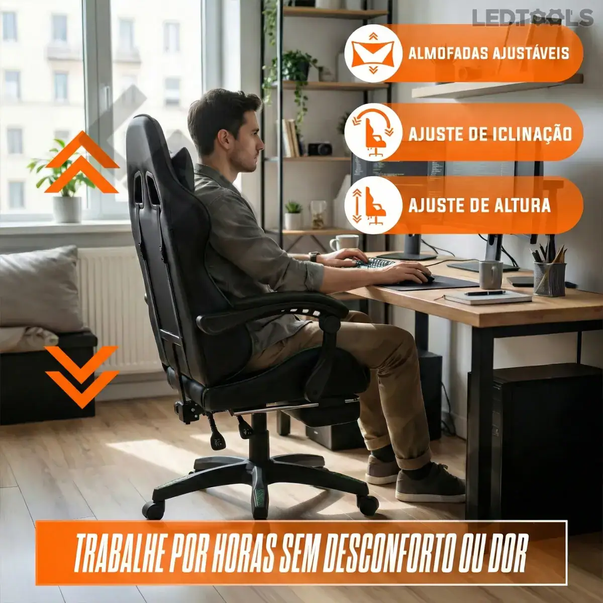 Cadeira Gamer Profissional Ergonômica Reclinável Apoio Pés - Imagem 3