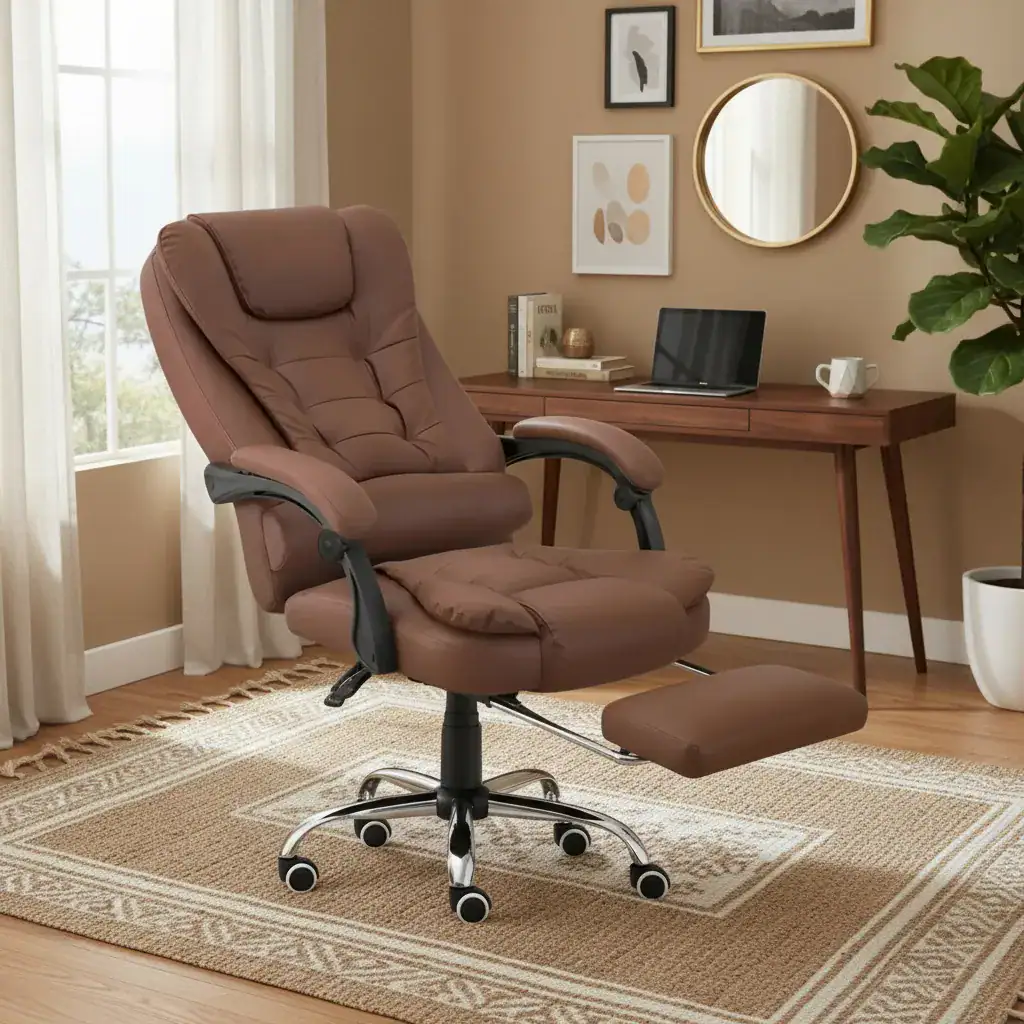 Cadeira De Escritório Itália Presidente Ergonômica Couro Sintético Encosto Ajustável Com Trava E Apoio Para Pés Cor Marrom Luvinco - Imagem 7