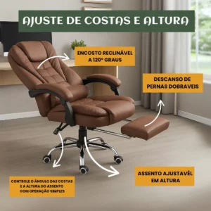 Cadeira De Escritório Itália Presidente Ergonômica Couro Sintético Encosto Ajustável Com Trava E Apoio Para Pés Cor Marrom Luvinco
