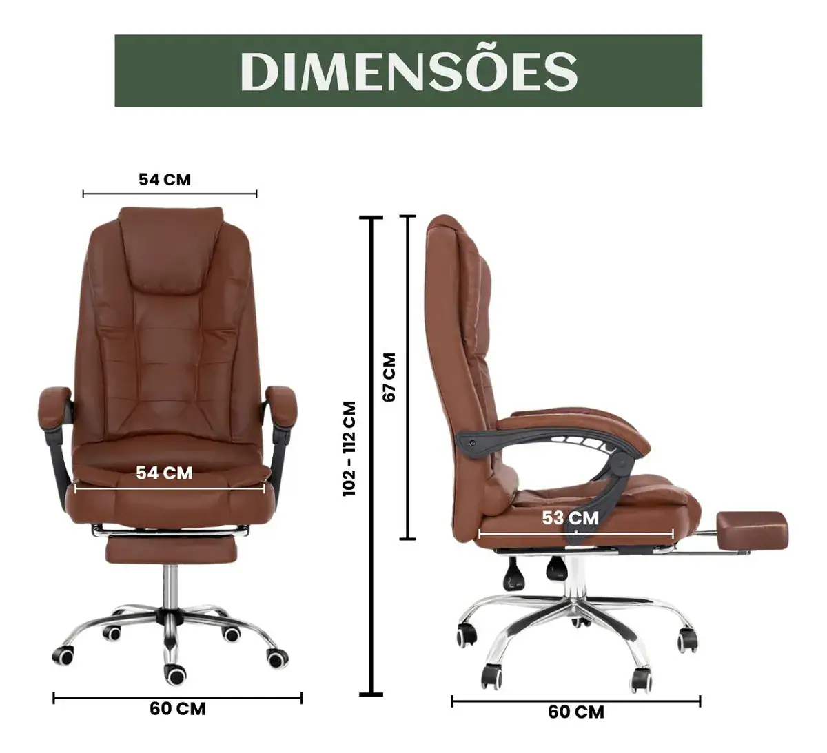 Cadeira De Escritório Itália Presidente Ergonômica Couro Sintético Encosto Ajustável Com Trava E Apoio Para Pés Cor Marrom Luvinco - Imagem 3
