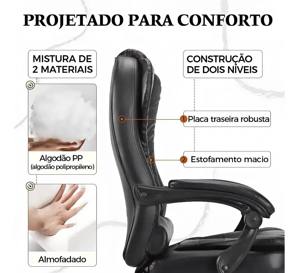Cadeira Presidente Escritório Massagem Reclinável Apoio Pés - Imagem 4