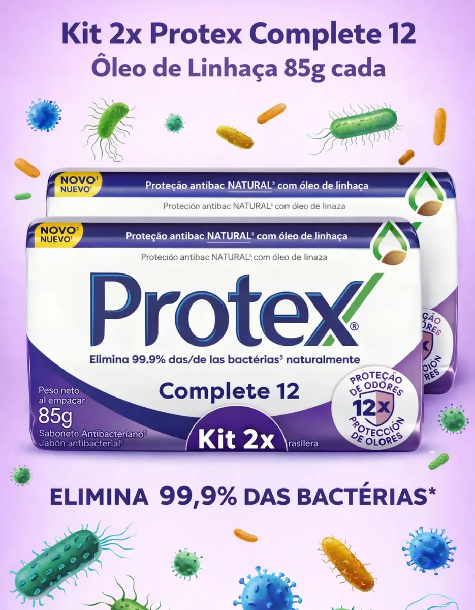 Kit 02 Sabonete Barra Protex Complete 12 Antibacteriano 85g - Imagem 4