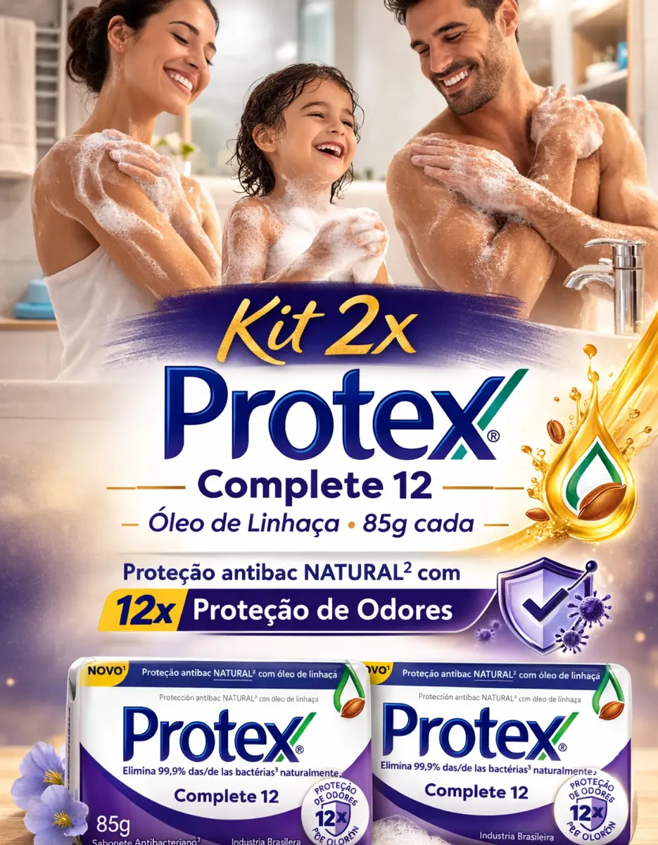 Kit 02 Sabonete Barra Protex Complete 12 Antibacteriano 85g - Imagem 5