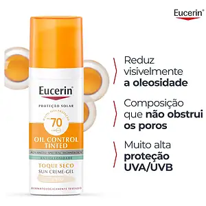 EUCERIN Protetor Solar Facial Oil Control Cor Clara FPS 70 50ml, Antioleosidade, Proteção UVA, UVB e Luz Visível, Pele Oleosa