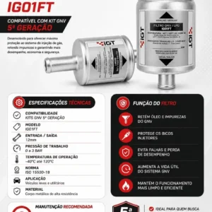 Filtro Aluminio Gnv 5° E 6° Geração 12mm Igt