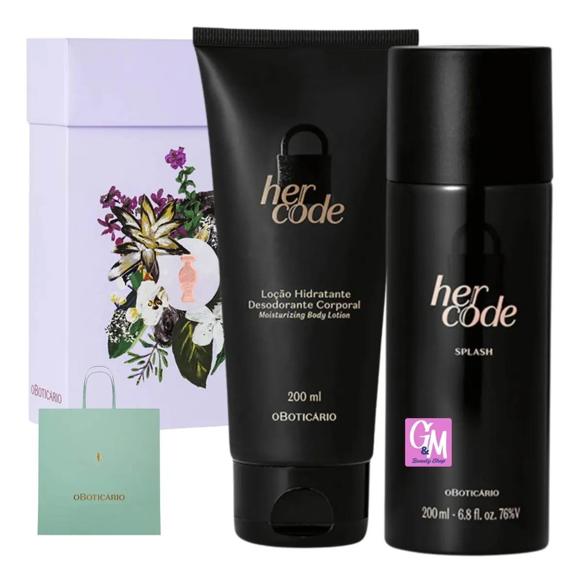 Kit Presente Her Code Body Splash Colônia Creme Corporal - Imagem 4