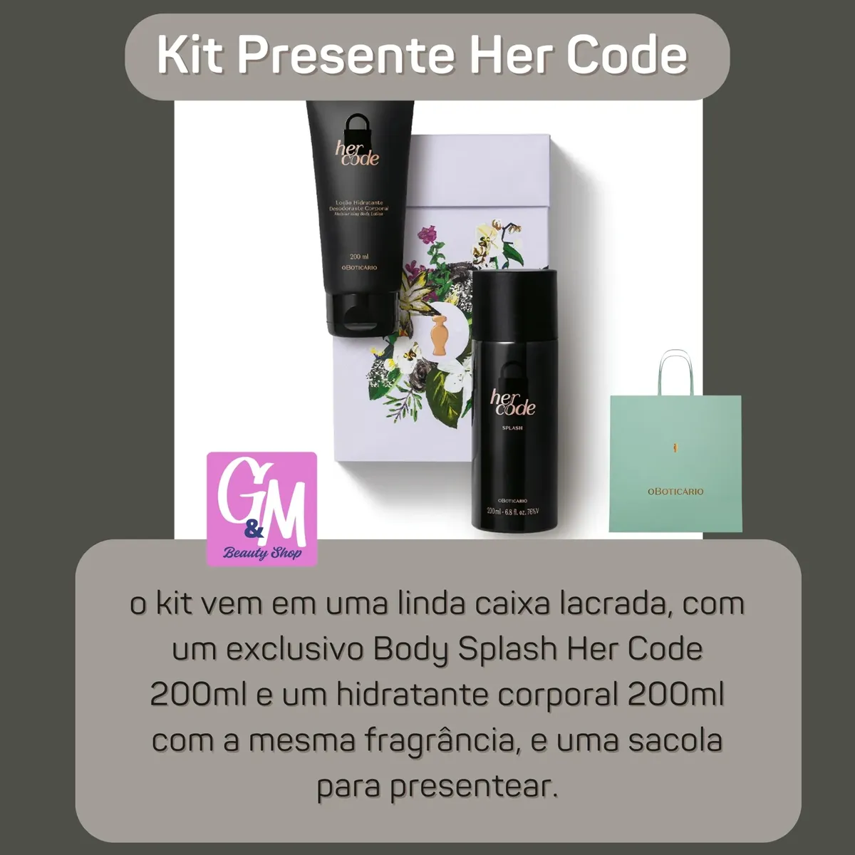 Kit Presente Her Code Body Splash Colônia Creme Corporal
