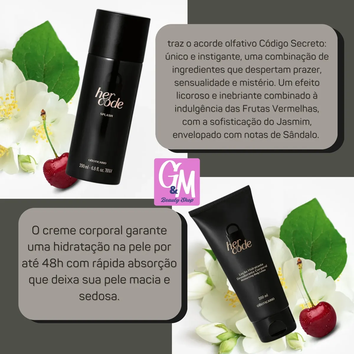 Kit Presente Her Code Body Splash Colônia Creme Corporal - Imagem 2