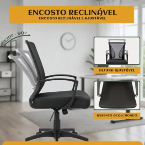 Cadeira Escritório Ergonômica Lyon Presidente Com Apoio De Braço Suporte Lombar Malha Respirável Luvinco