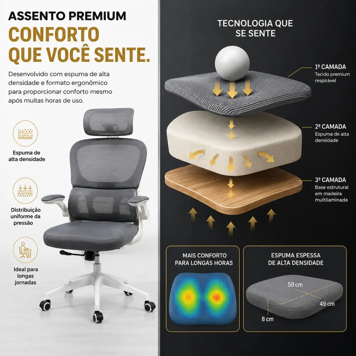 Cadeira Escritório Ergonômica Maat Brand Suporte Lombar Nr17