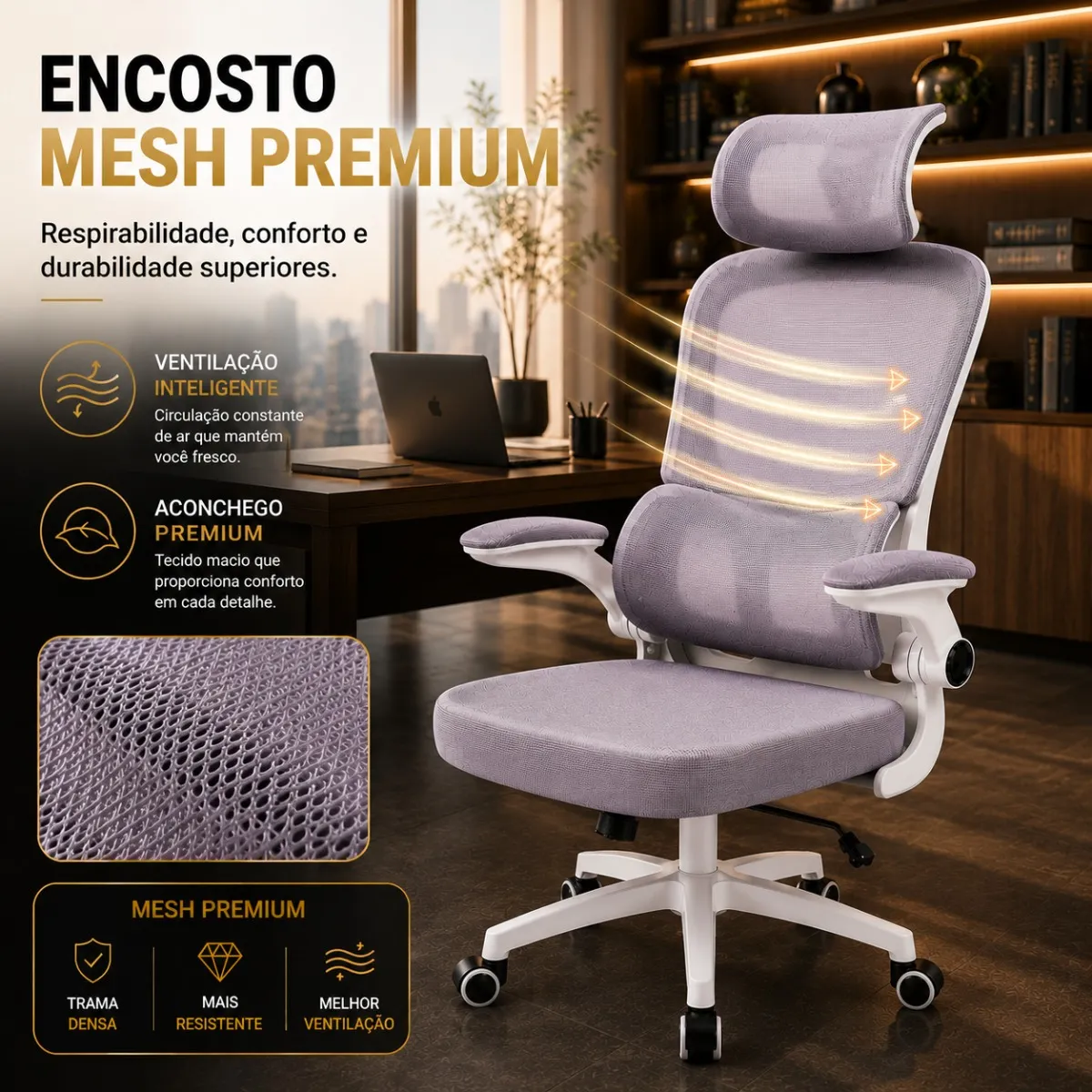 Cadeira Escritório Ergonômica Maat Brand Suporte Lombar Nr17 - Imagem 5