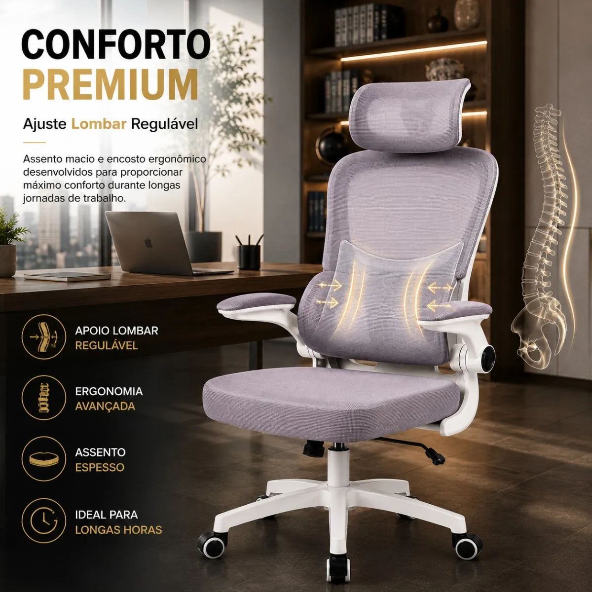 Cadeira Escritório Ergonômica Maat Brand Suporte Lombar Nr17 - Imagem 4
