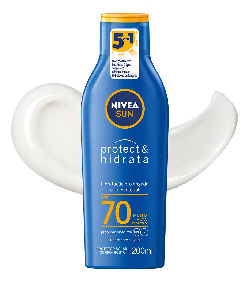 NIVEA SUN Protetor Solar Protect & Hidrata FPS 70 200ml, Muito Alta Proteção UVA/UVB, Hidratação Prolongada, Rápida Absorção, Pantenol, Cuidado Solar Corporal e Facial - Imagem 8
